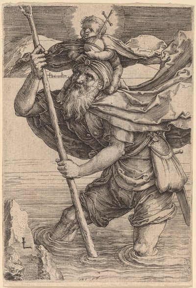 Szent Kristóf, aki hordozza a csecsemő Krisztust alkotó: Lucas van Leyden