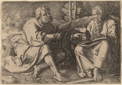 Szent Péter és Pál a tájon ülve alkotó: Lucas van Leyden