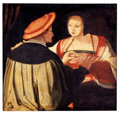 Az eljegyzés (olaj a panelen) alkotó: Lucas van Leyden