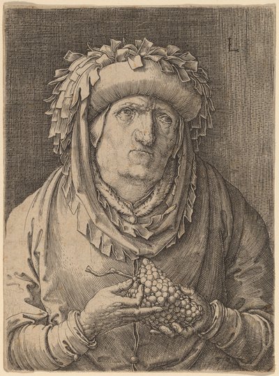 Az öregasszony szőlővel alkotó: Lucas van Leyden