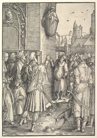 Vergilius költő kosárban, 1512. alkotó: Lucas van Leyden