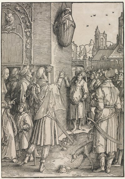 A nők ereje: Vergilius költő kosárba függesztve alkotó: Lucas van Leyden