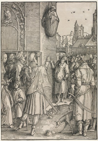 A nők hatalma: Vergilius költő kosárba függesztve, c. 1512. alkotó: Lucas van Leyden