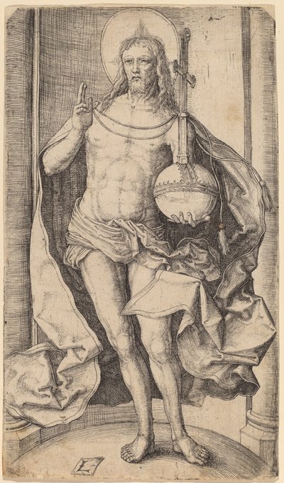 A Megváltó áll a földgömbbel és a kereszttel a bal kezében alkotó: Lucas van Leyden