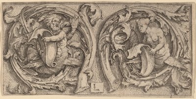 Triton és sziréna indákban alkotó: Lucas van Leyden
