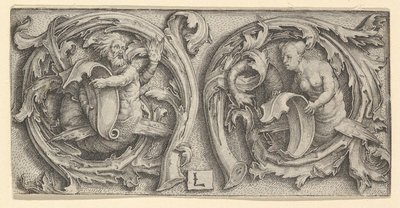 Triton és sziréna indákban, kb. 1510. alkotó: Lucas van Leyden