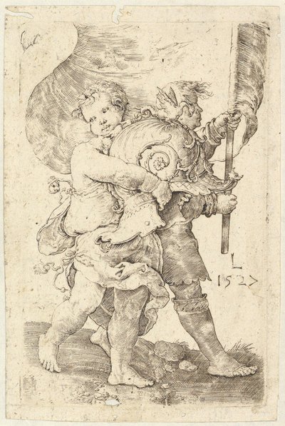 Két fiú sisakkal és standard, 1527. alkotó: Lucas van Leyden