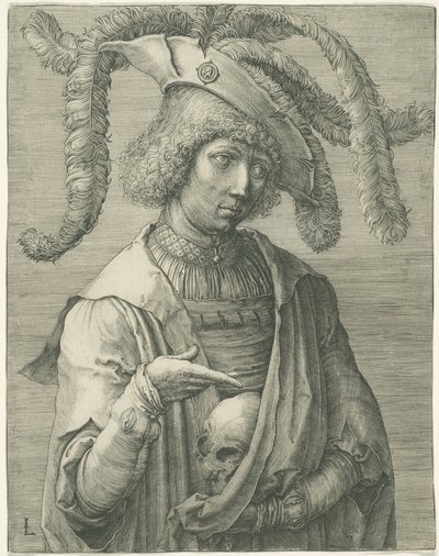 Fiatal férfi koponyával alkotó: Lucas van Leyden