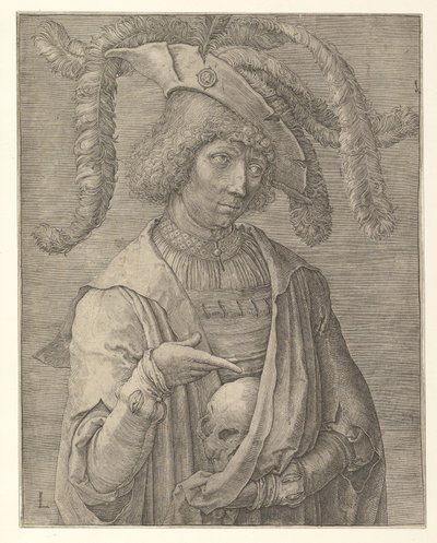 Fiatal férfi koponyával alkotó: Lucas van Leyden