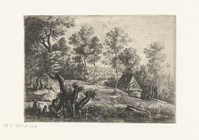 Landschap met een huis en een waterput Vijf landschappen (series title)   1331076   hu       hungarian Successfully Translated  Original: Birds feeding their young in a nest (colour litho) Translat: Birds feeding their young in a nest (colour litho) 132419 alkotó: Lucas van Uden