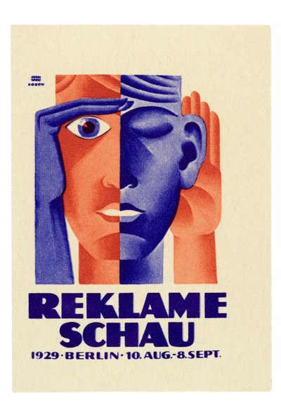 Reklame Schau: Az augusztus 10. és szeptember 8. között Berlinben megrendezett reklámkiállítás plakátja alkotó: Lucian and Rosen F. Bernhard