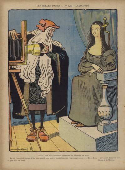 Mona Lisa fényképezés, illusztráció a Le Rire számára alkotó: Lucien Metivet