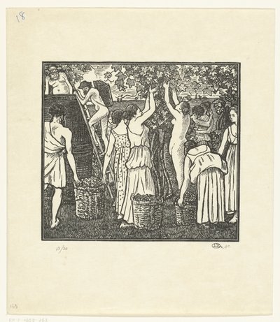 Wijnoogstból Daphnis és Chloe, Az aratás Daphnis és Chloe (sorozat címe) alkotó: Lucien Pissarro