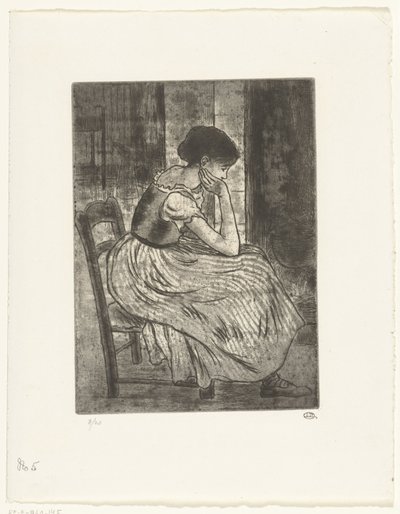 Fiatal nő ül a kandalló mellett alkotó: Lucien Pissarro