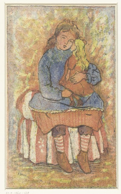Lány babával alkotó: Lucien Pissarro