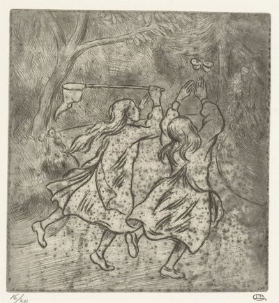 Két lány pillangókat fogni alkotó: Lucien Pissarro