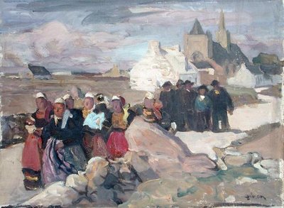 Breton férfiak és nők, 1909 körül (olaj, vászon) alkotó: Lucien Simon