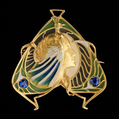 Bross-medál, 1900 körül (arany és plique à jour zománc zafírral) alkotó: Lucien or Léopold Gautrait
