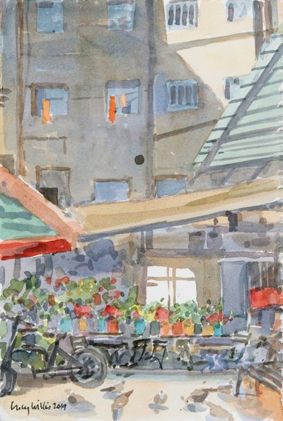 Orange Dusters Drying, Mahane Yehuda, Jeruzsálem, 2019 (papír nélkül) alkotó: Lucy Willis