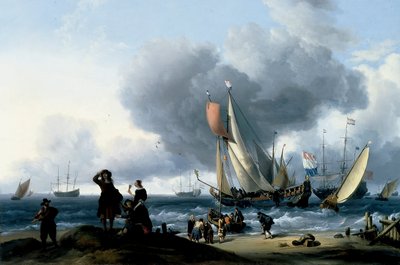 Hollandok hajóra szállnak egy jachton alkotó: Ludolf Bakhuizen
