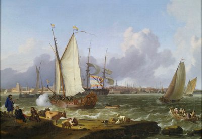 Emden látképe a Nesserland-szigetről alkotó: Ludolf Bakhuizen