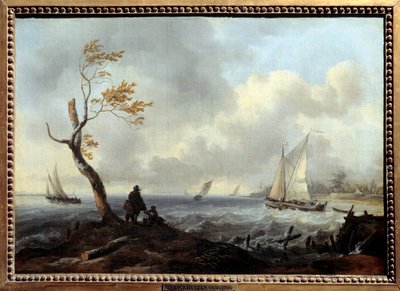 Halászcsónak és tengerparti csónak rossz időben vagy viharban Ludolf Backhuysen festménye (1631-1708) alkotó: Ludolf I Backhuysen