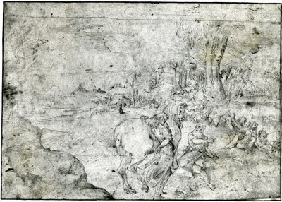 Erminia és a pásztorok, 1600 körül (toll és tinta papíron) alkotó: Ludovico Carracci
