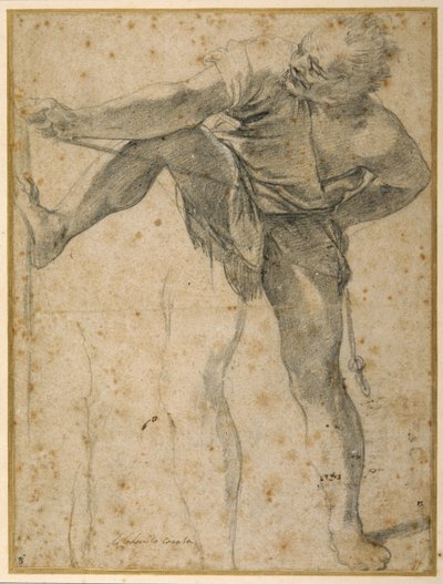 Férfi kötelet húz, bal lábát másodszor is próbálta (fekete kréta papíron) alkotó: Ludovico Carracci