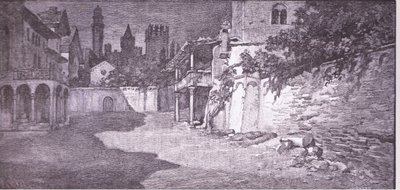 Egy nyitott hely Capulet kertjénél, Rómeó és Júlia illusztrációja, alkotó: Ludovico Marchetti