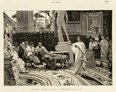 Maecenas hallgatja Virgil Aeneist olvas, Lodovico Pogliaghi (1857-1950) illusztrációja a Róma korai történelméhez, Francesco Bertolini (1836-1909), Fratelli Treves kiadás, Milánó alkotó: Ludovico Pogliaghi