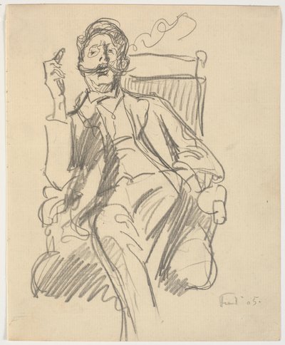 Carl V. Petersen művészettörténész, ülve, szivarral alkotó: Ludvig Find