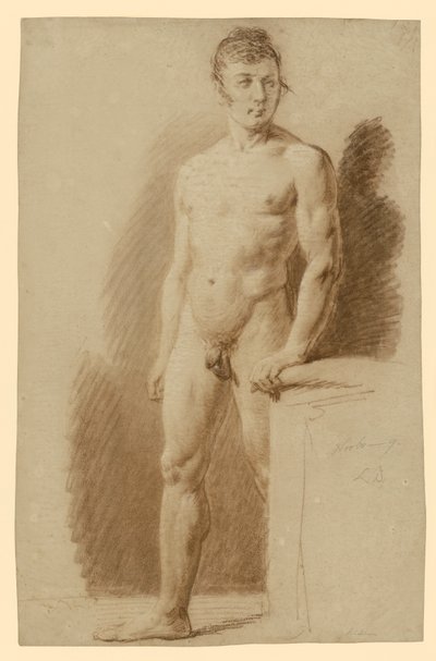 Álló férfiakt, bal kezét egy talapzatra támasztva alkotó: Ludwig Buchhorn