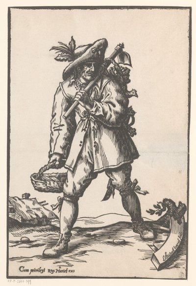 Gazda kapával, kosárral és csirkével alkotó: Ludwig Businck