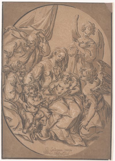 A Szent Család a csecsemő Szent Jánossal, oválisban, 1623 körül alkotó: Ludwig Businck