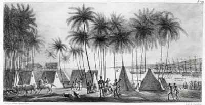 Hanarourou kikötője a Sandwich-szigeteken, a „Voyage Pittoresque around the World”-ből, metszett G. Langlume (fl.1822-40) 1822 alkotó: Ludwig Choris