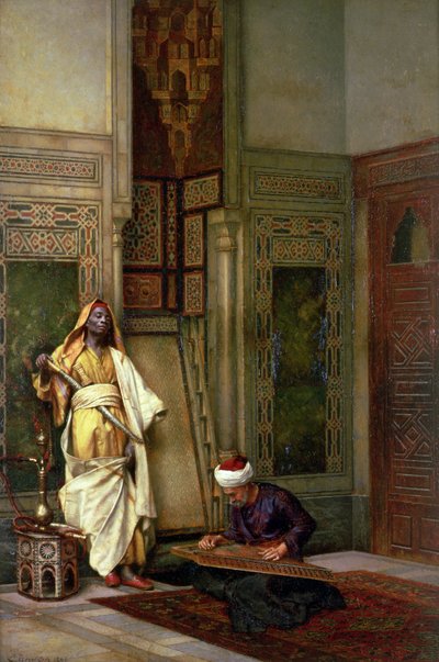 d Őrség citerajátékossal a belső térben alkotó: Ludwig Deutsch