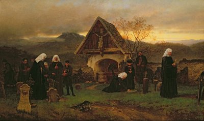 Halottak napja a temetőben alkotó: Ludwig Friedrich Wilhelm Riefstahl