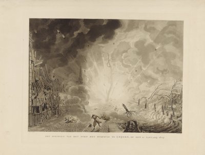 Leideni katasztrófa, 1807 Lőporral felugrott a hajó Leijdenben, 1807. január 12-én (cím a tárgyon) alkotó: Ludwig Gottlieb Portman