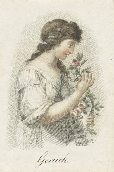 Szag Pletyka (cím a tárgyon) Öt érzékszerv, amelyet női alakok képviselnek (sorozat címe) Die Funf Sinne (sorozat címe) alkotó: Ludwig Gottlieb Portman