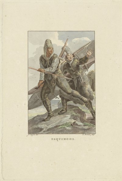 Menekülő inuit Esquimoos (cím a tárgyon) alkotó: Ludwig Gottlieb Portman