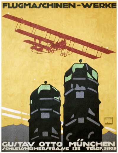 Repülőgépek - munkák, plakátok. 1912 (litográfia) alkotó: Ludwig Hohlwein