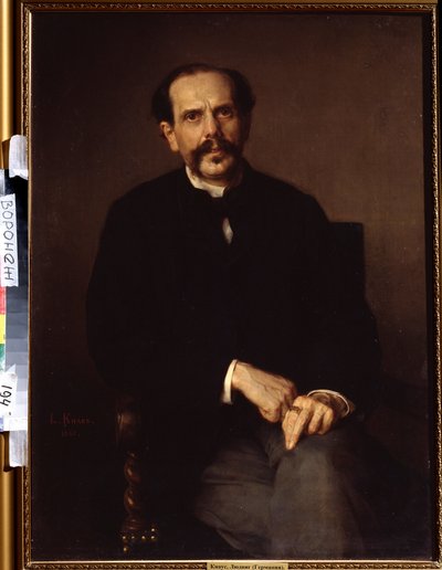 ""Egy férfi portréja"" Fekete öltönyben van, ujján pecsétgyűrű. Ludwig Knaus (1829-1910) festménye: Ivan Kramskoy (vagy Kramskoi) Szépművészeti Múzeum Voronyezsben (Voronyezs), Oroszország. alkotó: Ludwig Knaus