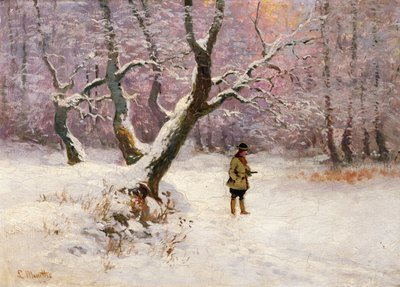 Téli táj Vadászokkal (olaj, vászon) alkotó: Ludwig Munthe