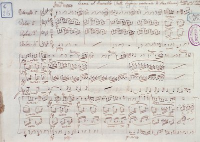 Ludwig van Beethoven 6. F-dúr szimfóniájának 68. opuszának kottájának oldala alkotó: Ludwig van Beethoven
