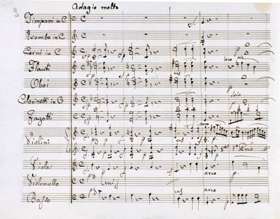 Ludwig van Beethoven (1770-1827) német zeneszerző C-dúr 1. szimfóniájának kottaoldala (1799-1800) Milan Biblioteca del Conservatorio Milánó alkotó: Ludwig van Beethoven