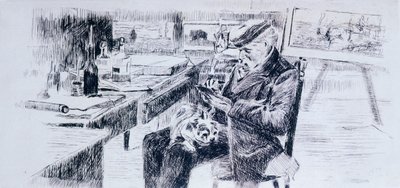 Luigi Levi (1858-1860 - 1939) Giovanni Fattori festő portréja, rajz alkotó: Luigi Levi