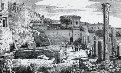 A bresciai Vespasianus-templom romjai, Louis Basiletti (1780-1860) metszet, Olaszország alkotó: Luigi Basiletti