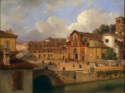 Milánó, kilátás a Szent Márk térre és a Szent Márk-templomra, Luigi Bisi alkotó: Luigi Bisi