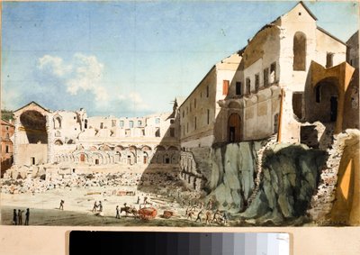 A genovai Szent Dominika templom és kolostor lebontásának építési területe (akvarell, 1825 körül) alkotó: Luigi Garibbo