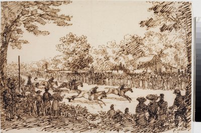 Lóverseny (valószínűleg San Giovanni a Florence ünnepe) (Ink, 1825 körül) alkotó: Luigi Garibbo
